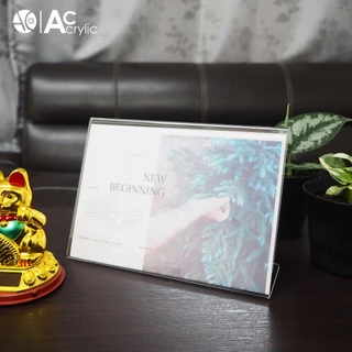 ป้ายอะคริลิคตั้งโต๊ะ A5 แนวนอน 21.5x15 cm อะคริลิคใส 1 หน้า ทรง L (A5L1P)
