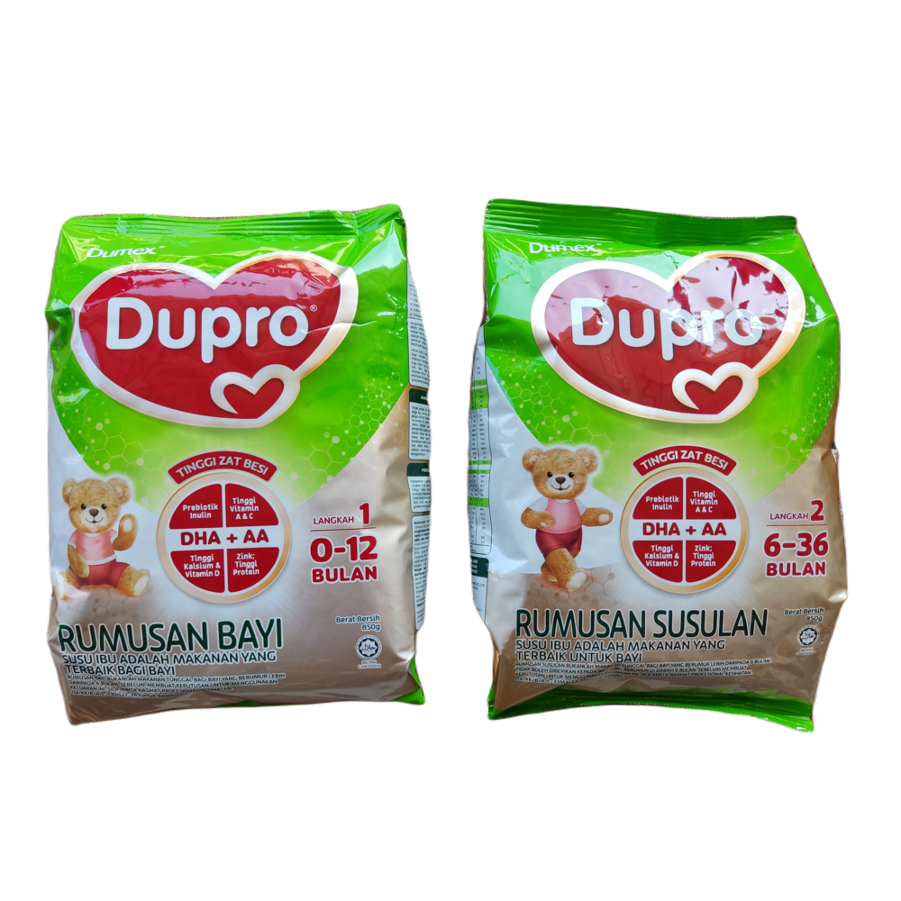 (ถุงใหญ่สุดคุ้ม) Dumex Dupro นมผงเด็ก สูตร 1-2 น้ำหนัก 850 กรัม