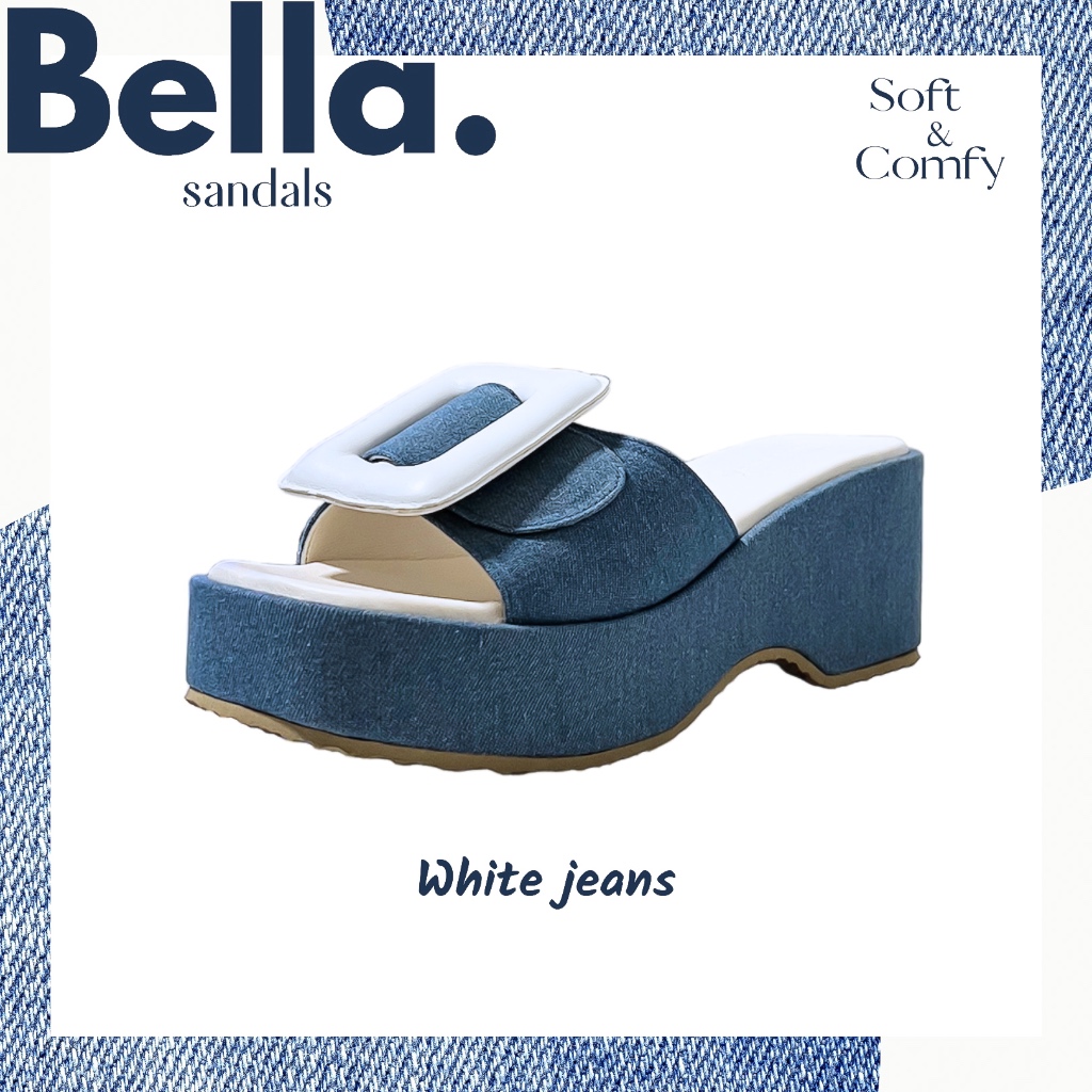 BELLA JEANS : รองเท้าส้นตึก สียีนส์มาแรงขายดีที่สุด!! ความสูง 2.5 นิ้ว ใส่แล้วขาเรียวเหมือนเสกได้
