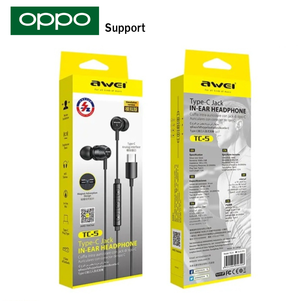 หูฟัง สมอลทอล์ค OPPO Type-C ไทป์ซี สำหรับ ออปโป้ Reno10 Pro รูปทรงสวยงาม สวมใส่สบาย เสียงดี เบสนุ่มนวล ตัดเสียงรบกวน T5