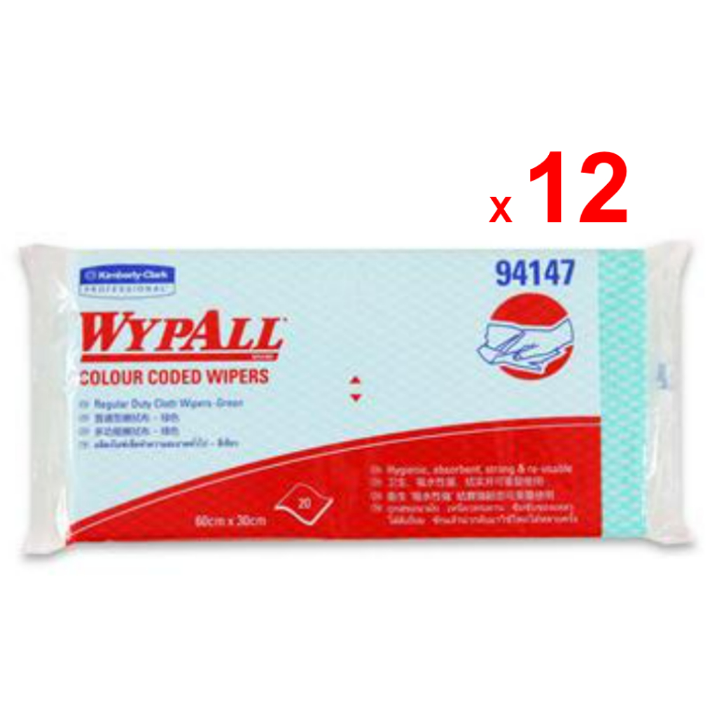 WYPALL แผ่นเช็ดทำความสะอาด ไวป์ออลล์ ฟูดเซอร์วิส ไวเปอร์ รหัสสินค้า 94147 สีเขียว สินค้าคิมเบอร์ลี่ย์-คล๊าค 12 ห่อ 20 แผ
