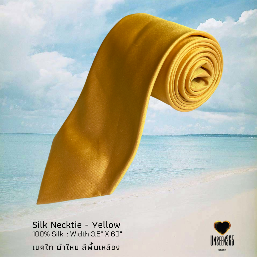 เนคไทผ้าไหม สีพื้นเรียบ เหลือง TE 12 Silk necktie 100% Silk Solid  Yellow - จิม ทอมป์สัน -Jim Thompson