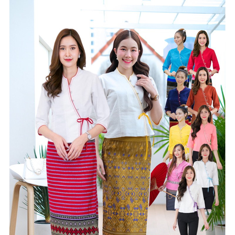 เสื้อพื้นเมืองผู้หญิงปักจักรผูกข้าง