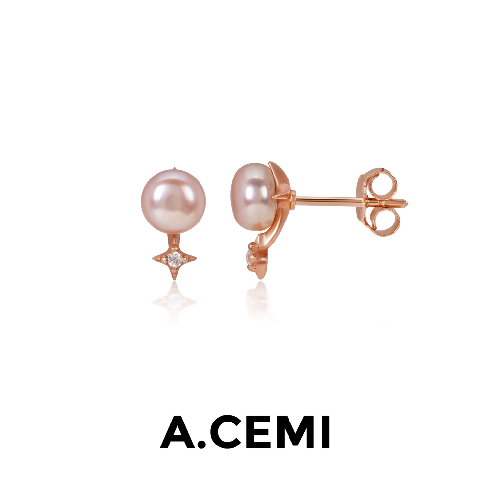 A.CEMI Lumine Star Pearl Earring ต่างหูไข่มุกแท้ เงินแท้ชุบทอง 18k