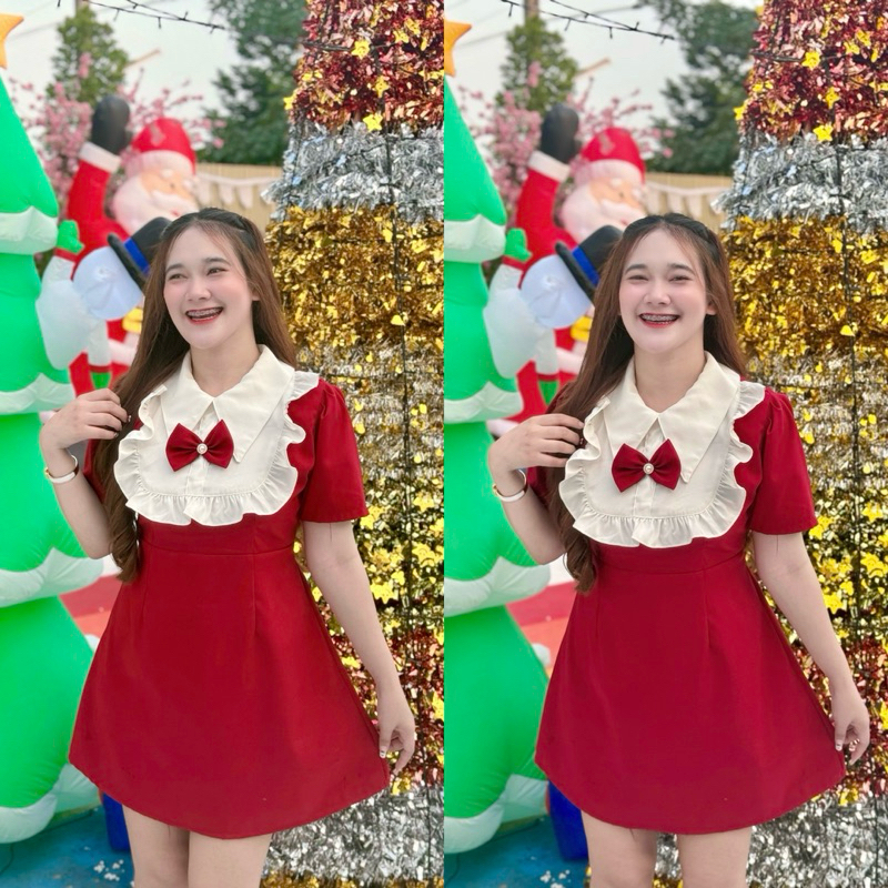 Dress คอขาวกระดุมโบว์ - Bow KD