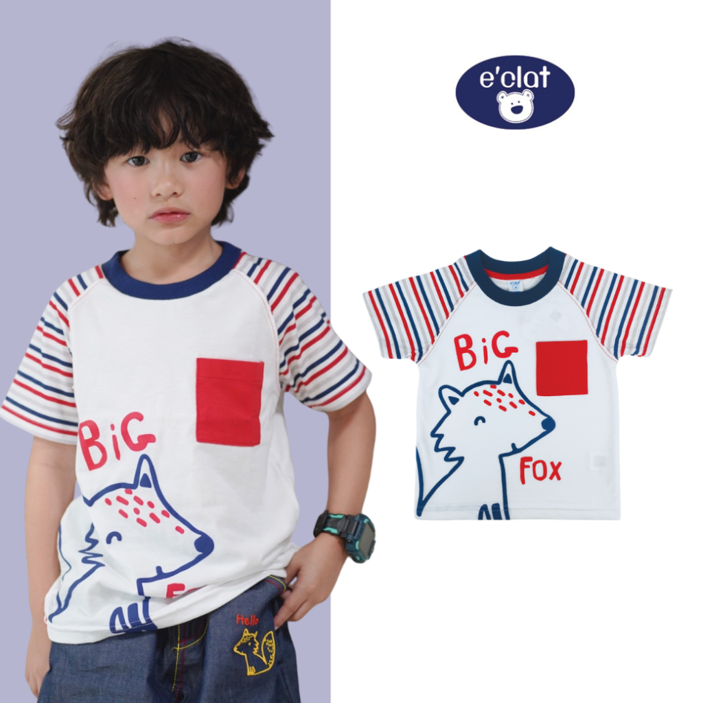 E'clat เสื้อยืคอกลมเด็กผู้ชาย แขนสั้น งานพิมพ์ลายด้านหน้ามีกระเป๋า ผ้าเจอร์ซี่ cotton100% ยืด 7939
