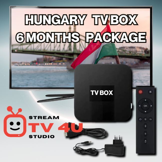 Hungary TV box + 6 Months IPTV package, TV online through our awesome TV box. And ready to use, clear picture 4K FHD.