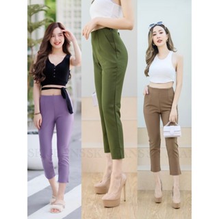 กางเกง 7 ส่วนซีปข้างเอวสูงผ้าโรเชฟ งานป้ายINTREND