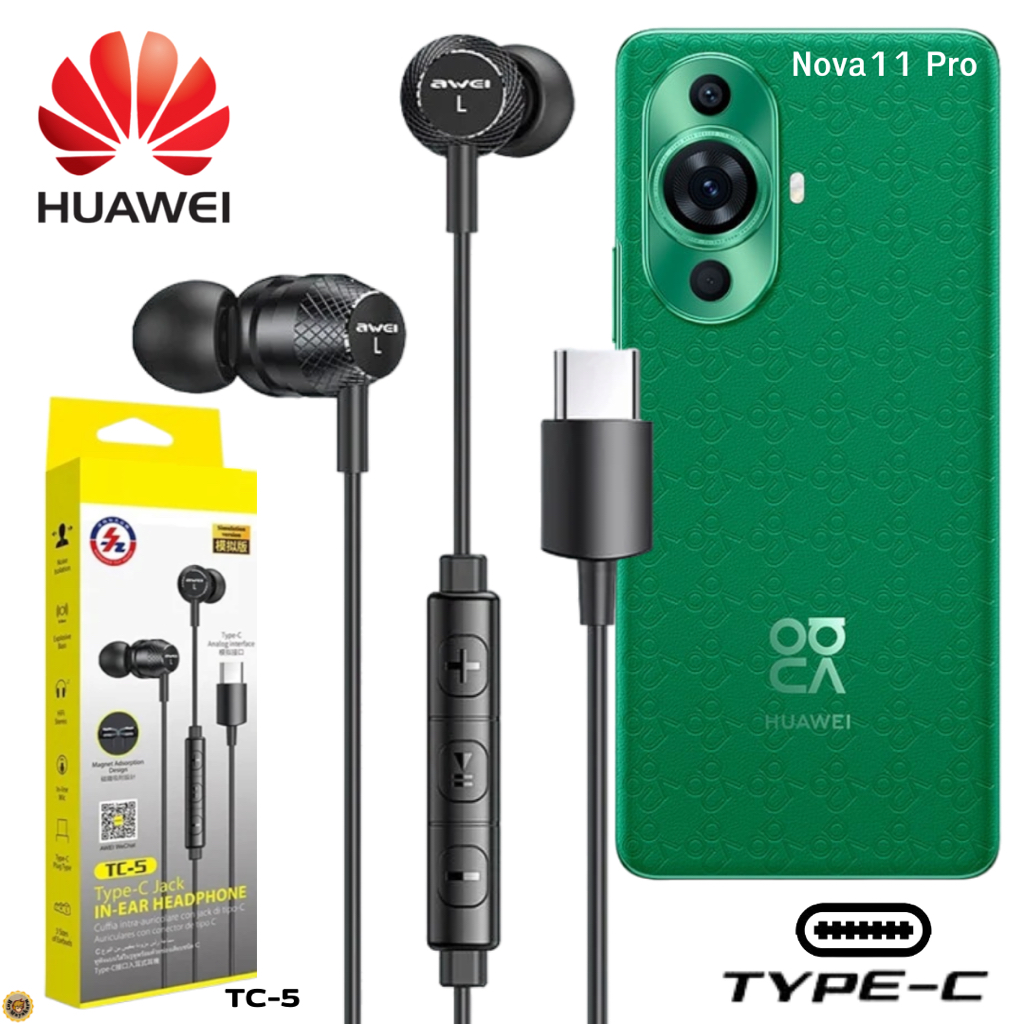 หูฟัง สมอลทอล์ค Huawei Type-C ไทป์ซี In Ear สำหรับ หัวเหว่ย Nova11 Pro รูปทรงสวยงาม เสียงดี เบสนุ่ม ปรับระดับเสียง T5