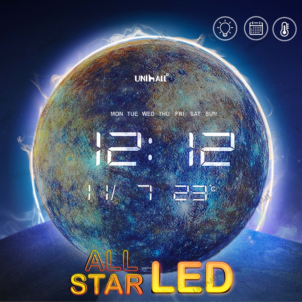 นาฬิกา LED อวกาศ รุ่น UNIHALL ALLSTAR แขวนผนังได้ ตั้งโต๊ะได้ บอกวันที่ อุณหภูมิ