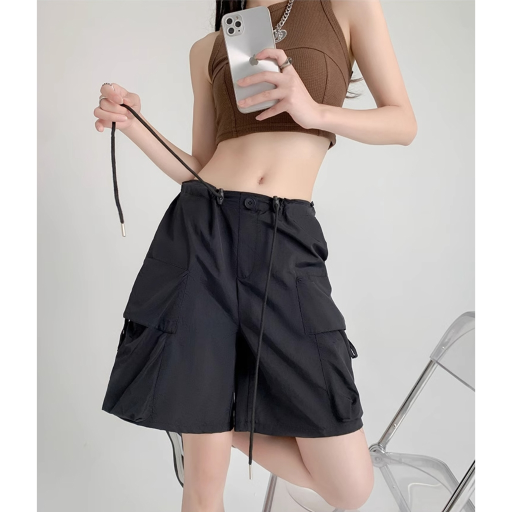 Beryl กางเกง สตรีสตรีเกาหลีกางเกงคาโก้ สไตล์สั้นทรงหลวมมีสไตล์ฮิปฮอป