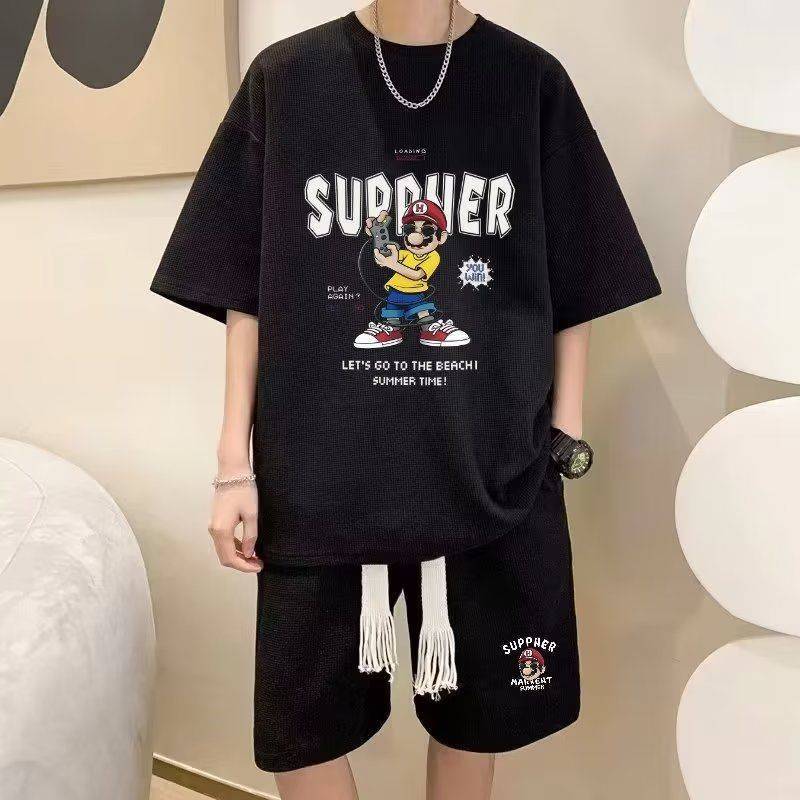 SH08 ชุดเซตขาสั้นผู้ชาย ES.SHOP28 ชุดผู้ชาย แฟชั่น สไตล์เกาหลี ผ้าวาฟเฟิล M-3XL