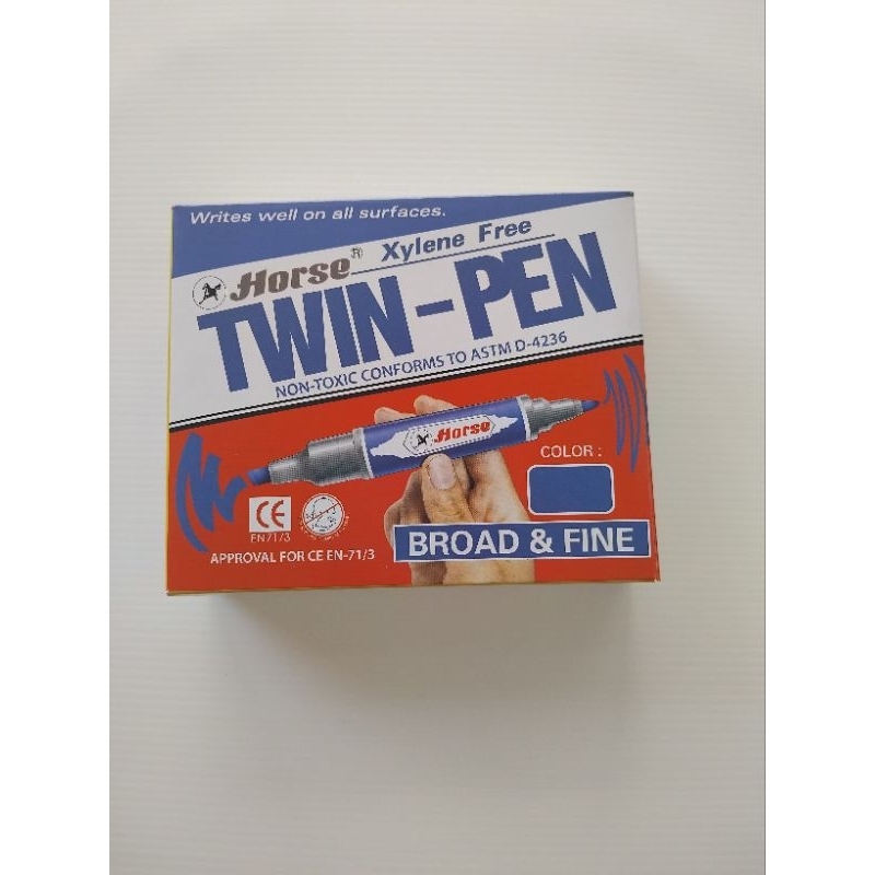 #HORSE  ปากกาเคมี 2 หัว TWIN-PEN ตราม้า กล่อง 12 ด้าม
