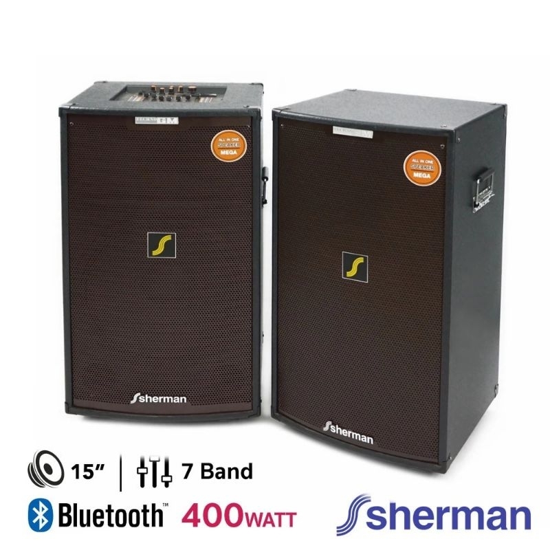 SHERMAN SB-603 ลำโพงพร้อมแอมป์ขยายกลางแจ้ง ขนาด 15 นิ้ว กำลังขยายรวม 400W (Bluetooth)