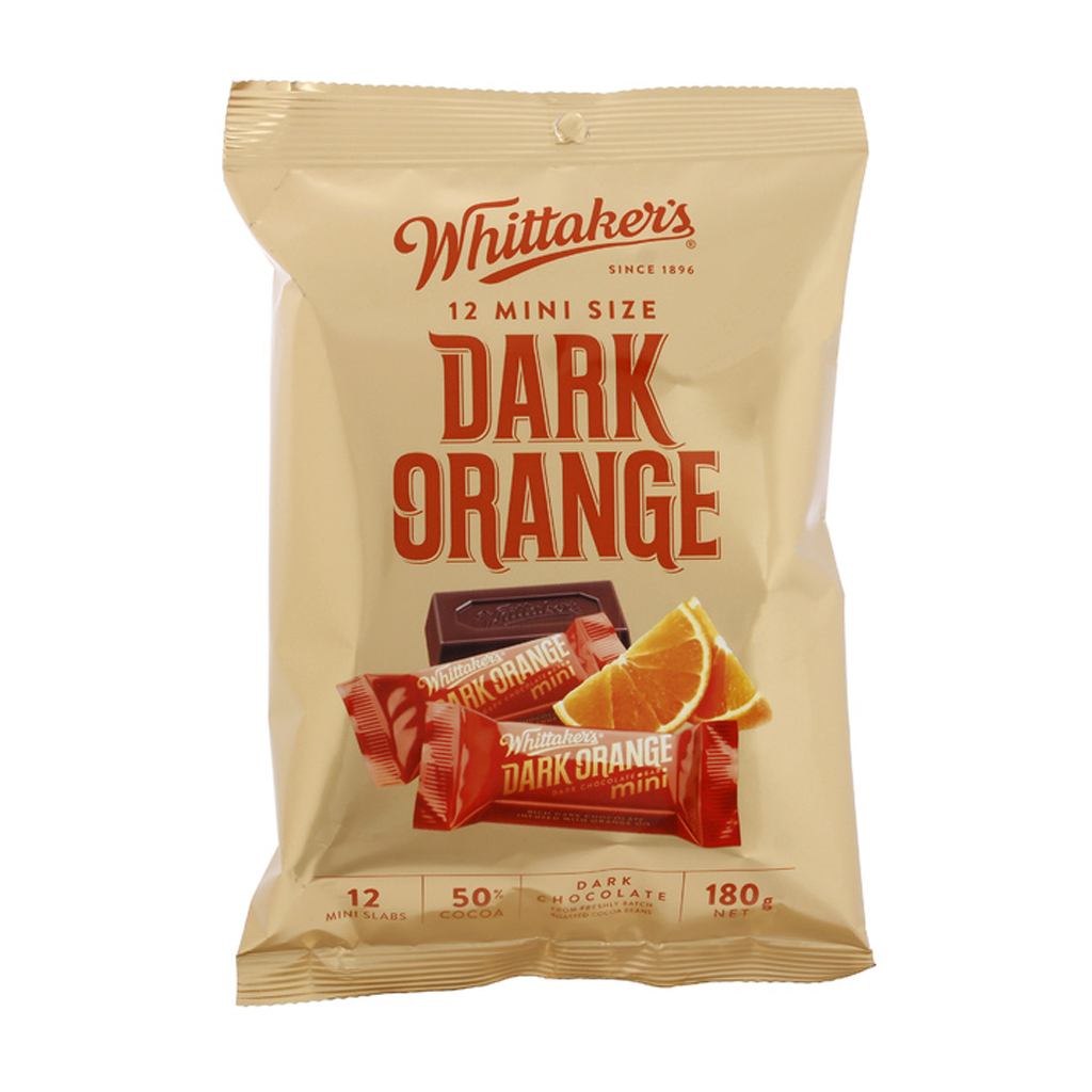 Dark Orange Chocolate Whittaker's 12 Mini Size Dark Orange Dark Chocolate 180g Whittakers
