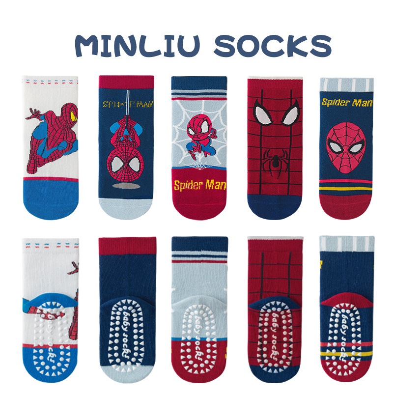 ถุงเท้าเด็กมีกันลื่น สีหวาน ลายยูนิคอร์น ลายspiderman ลายการ์ตูนน่ารักๆ