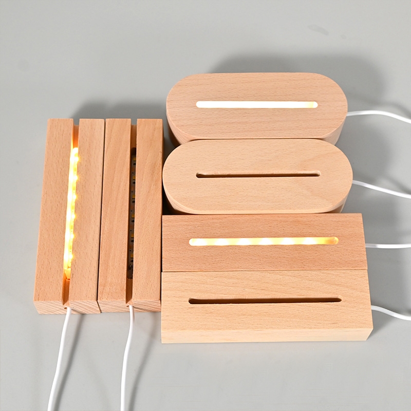ฐานไฟตั้งป้ายอคริลิค LED แบบฐานไม้มีไฟ มีหลายแบบให้เลือกในตัวเลือกสินค้า