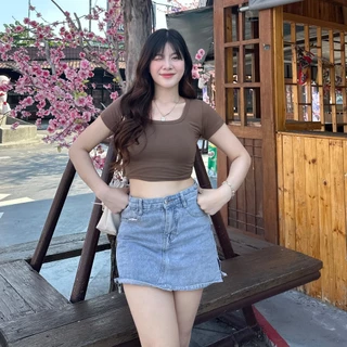 🌈SpinnyHouse🌈เสื้อครอปเบสิคลุค ทรงคอเหลี่ยม ผ้าเรย่อนยืดเยอะ 🌸 ผ้าเย็นใส่สบาย ใส่แล้วพรางหุ่นม้าก รุ่น นิตยา