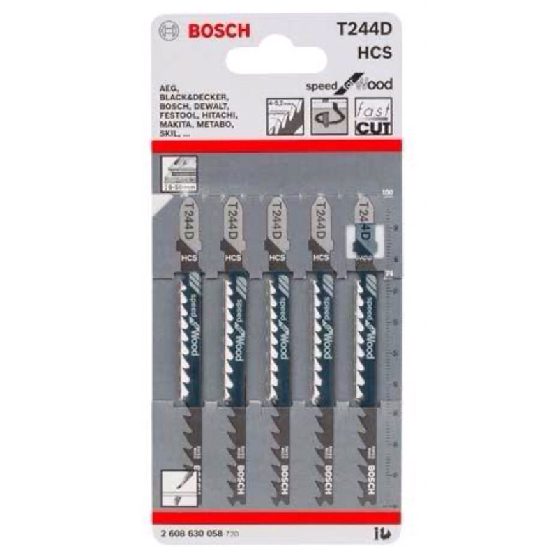 2608630058 BOSCH T244D ใบเลื่อยจิ๊กซอว์ตัดไม้ (5 pcs.)