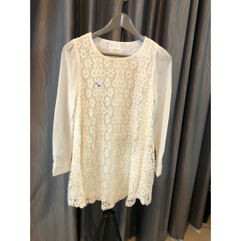 W46 มินิเดรสผ้าลูกไม้มีซับด้านในงานไม่มีตำหนิ