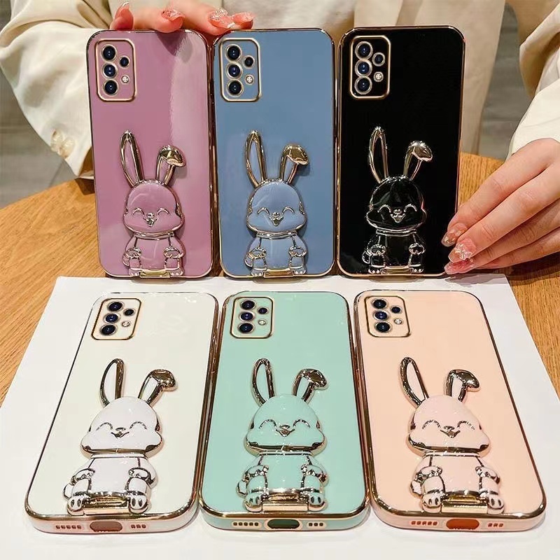 เคสขาตั้ง ลายกระต่าย สำหรับ Samsung A73 A23 A53 A52 A52S A13 4G A12 M12 A03 A22 5G TPU ขอบตรง ซัมซุง