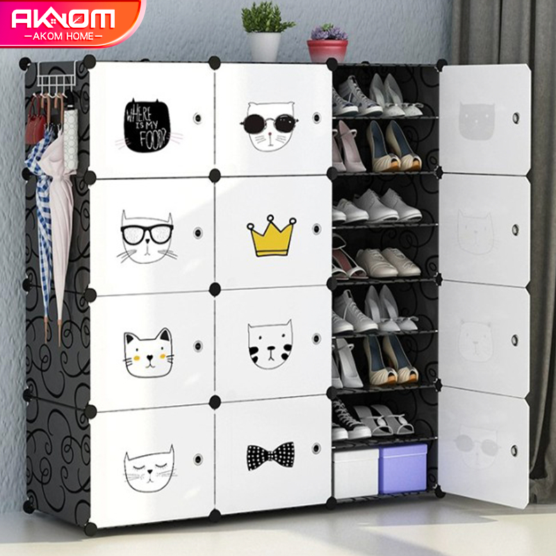 [จัดส่ง24ชม] AKOMการ์ตูนตู้รองเท้า ชั้นวางรองเท้า กล่องเก็บของ กันฝุ่นและกันน้ำ แข็งแรง ทนทาน พร้อมส่ง ใส่รองเท้าได้54คู
