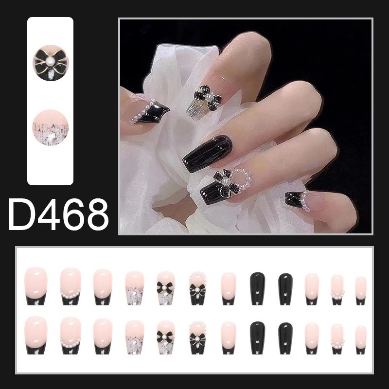 เล็บปลอม【DD468】 เล็บปลอมสำเร็จรูป เล็บปลอมยาว กันน้ำ หลากหลายสไตล์ กล่องละ 24 ชิ้น