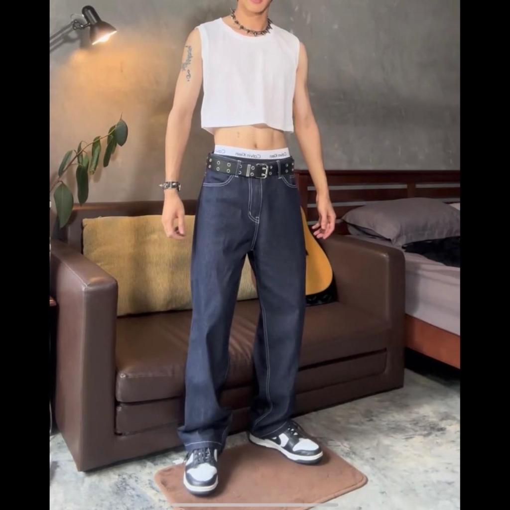 กางเกงยีนส์ผู้ชาย Uniwear กางเกงยีนส์วินเทจทรงกระบอก