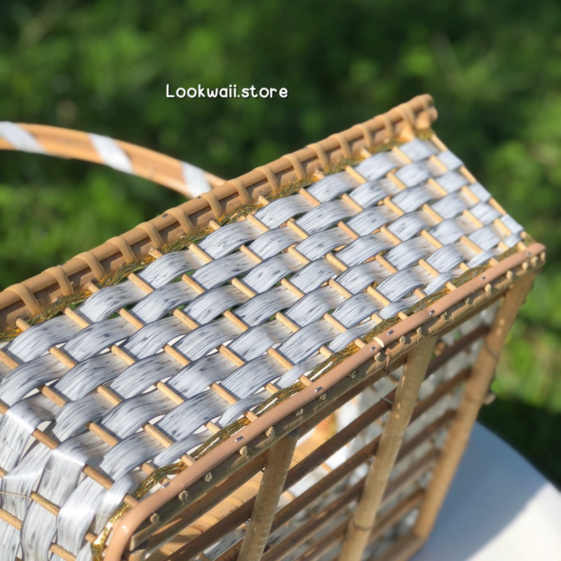 ตะกร้าของขวัญ กระเช้าหวายสี่เหลี่ยม กระเช้าจัดของฝาก โครงหวายแท้สานด้วยหวายเทียม - รูปที่ 6