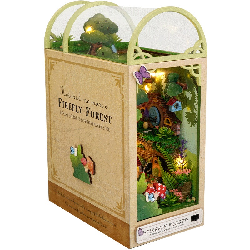 บ้านDIY ที่กั้นหนังสือ รุ่น TC35 Firefly forest ป่าหิ่งห้อย DIYBookNook ตัวต่อไม้ บ้านตุ๊กตา