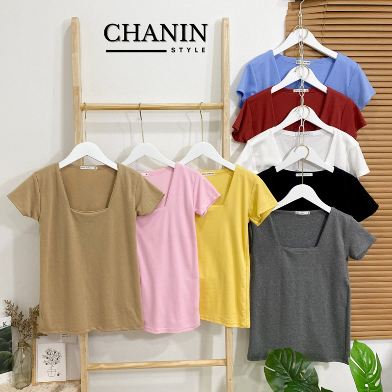 ✨CHANIN.STYLE✨เสื้อยืดคอเหลี่ยม แขนสั้น อก28-36" ใส่ได้ ทรงสวย ใส่สบาย ผ้าไม่ต้องรีด[No.B3-KLL]