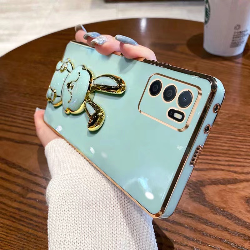 เคสTPU ขอบตรง ลายกระต่าย สำหรับ Oppo A16 A15 A15S A53 A54 Reno7Z Reno8Z  เคสขาตั้ง ออปโป้ A15 15S