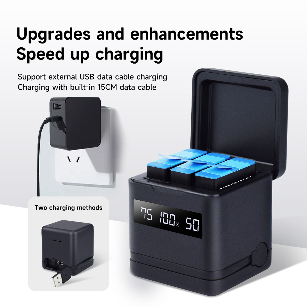 แบตเตอรี่กล้อง GoPro Hero 9 10 11 12แบตเตอรี่และการชาร์จอย่างรวดเร็วมัลติฟังก์ชั่นเครื่องชาร์จสามแบตเตอรี่
