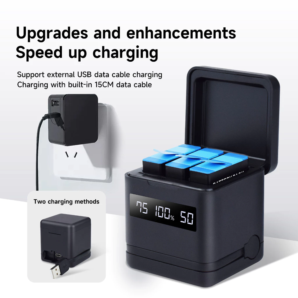 PALO แบตเตอรี่กล้อง GoPro Hero 9 10 11 12แบตเตอรี่และการชาร์จอย่างรวดเร็วมัลติฟังก์ชั่นเครื่องชาร์จสามแบตเตอรี่ thumbnail 5