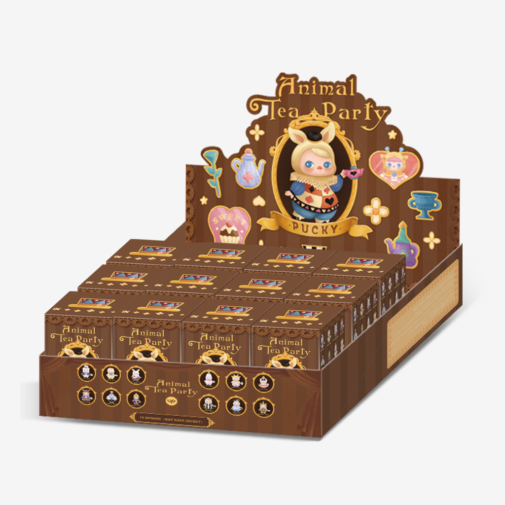 [พร้อมส่ง-แบบยกแพค12กล่อง] กล่องสุ่ม ตุ๊กตาฟิกเกอร์ POP MART : PUCKY Animal Tea Party Series Blind Box