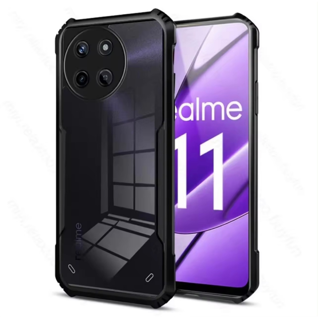Case Realme11 5G/Realme 11X เคสใสขอบสี กันกระแทก ขอบนิ่มหลังแข็ง เคสโทรศัพท์ Realme11 5G/Realme 11X PC+TPU ดำ