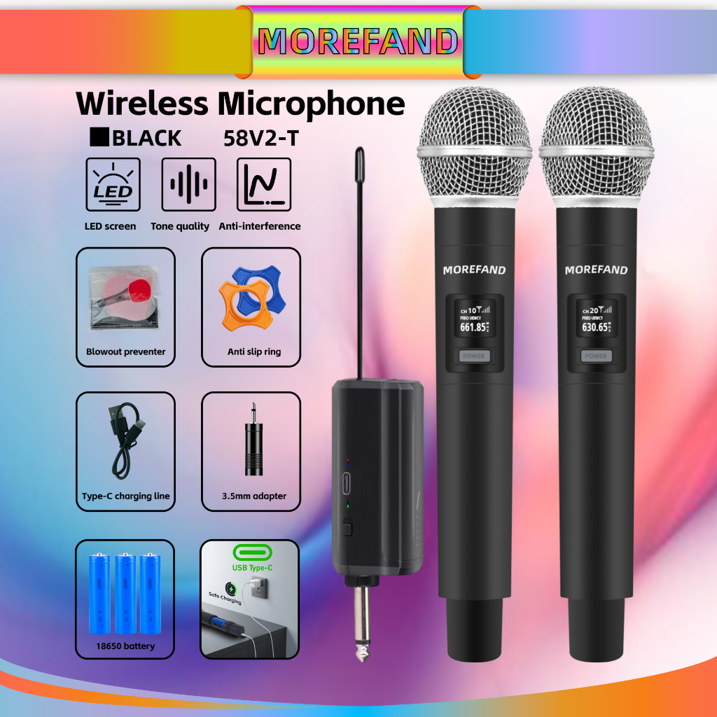 ไมค์ลอย คู่ ไมโครโฟนไร้สาย ไมค์คู่แบบมือถือ ชุดรับ-ส่งWireless Microphoneไมค์โครโฟน ไมค์ลอยแบบพกพา มโครโฟนเวทีดีมาก
