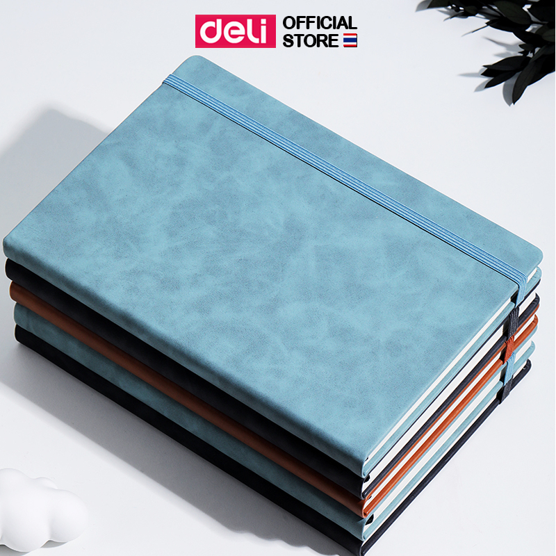 สมุดปกหนัง Deli มีเส้น 96/120 แผ่น จดบันทึก รายงาน สรุปประชุม ดีไซน์เรียบหรู Leather Notebook