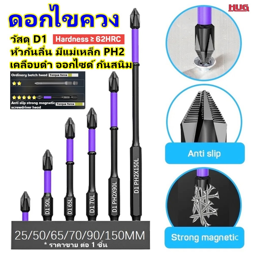 ดอกไขควงแม่เหล็ก ดอกไขควง D1 HRC62 PH2 เคลือบออกไซด์ กันสนิม ดอกไขควงกระแทก ดอกสว่าน ไขควงหัวแม่เหล็ก ดอกไขควงแฉก hug