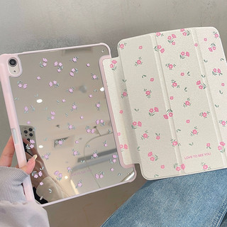 🔥พร้อมส่ง🔥เคสไอแพด Air6 11 Air7 Gen9 10.2 Pink Floral กระจกเงา ช่องใส่ปากกา Acrylic ipad MINI7 Gen11