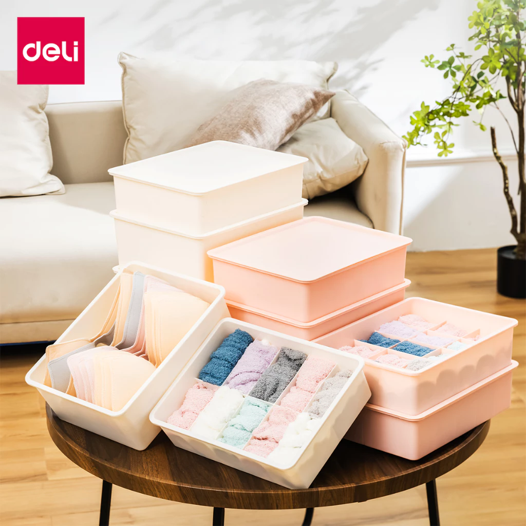 Deli กล่องจัดระเบียบ กล่องเก็บชุดชั้นใน กล่องชุดชั้นใน ป้องกันฝุ่น วางซ้อนกันได้ มีช่องแบ่ง จัดระเบียบตู้ storage box thumbnail 9