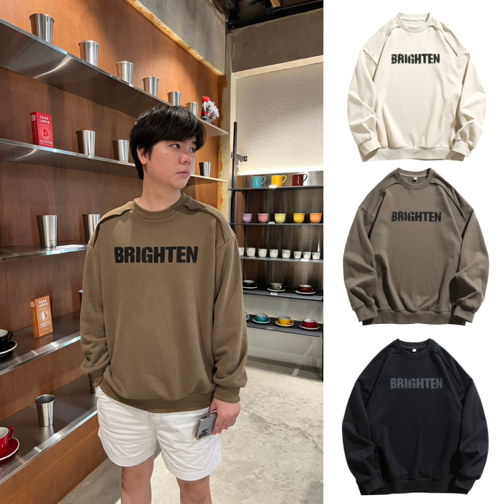 [ลดเพิ่ม30% เก็บคูปองหน้าแอพ] พร้อมส่ง เสื้อสเวตเตอร์แขนยาว ลาย BRIGHTEN ทรงโอเวอร์ไซส์ คอกลม สกรีนลายด้านหน้า-หลัง
