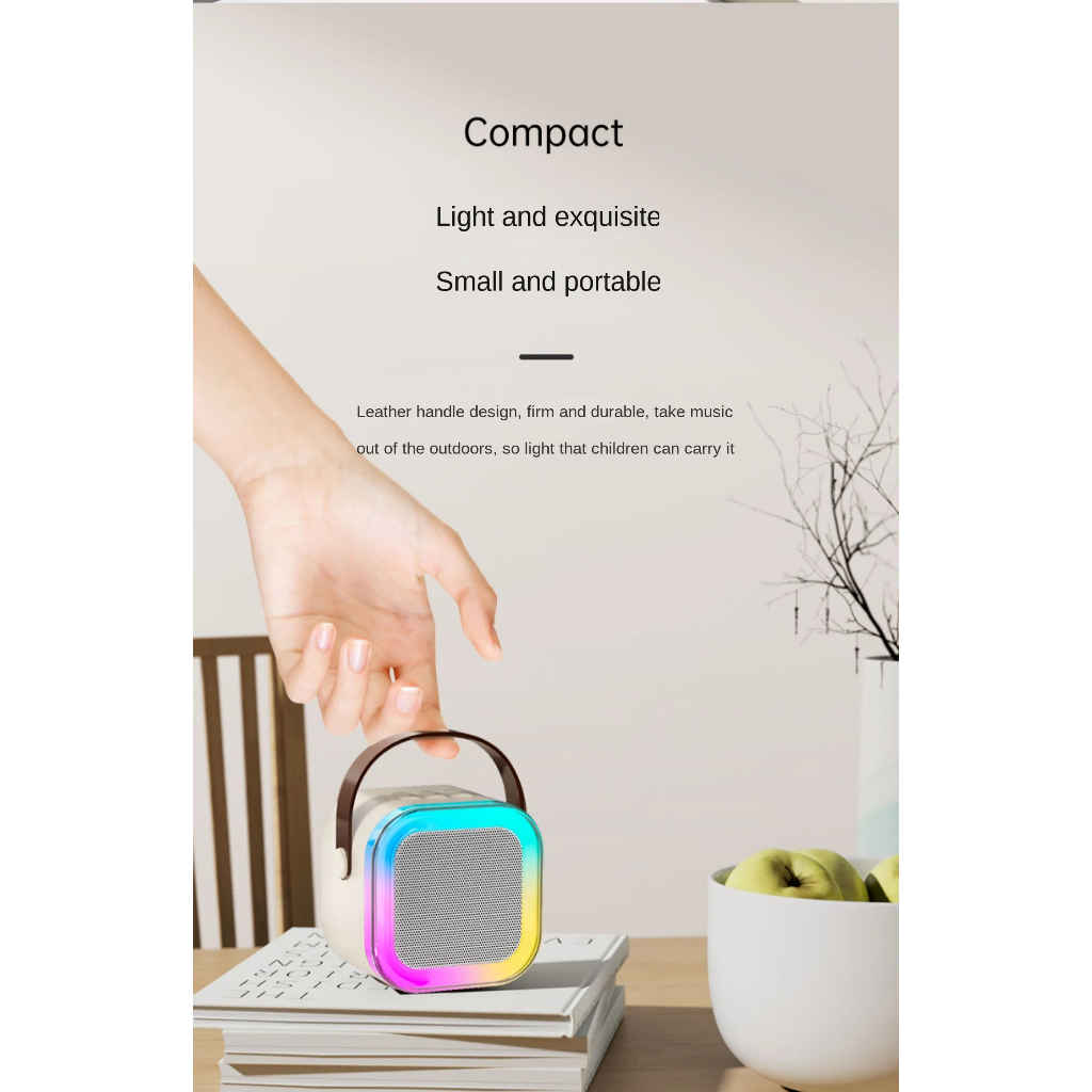 K12 ลำโพงบลูทูธ ลำโพงบลูทูธช่วยสอน Blutooth Karaoke Speake ไมโครโฟนคู่ ลำโพงร้องคาราโอเกะ มีแสงไฟสีรุ้งสวย