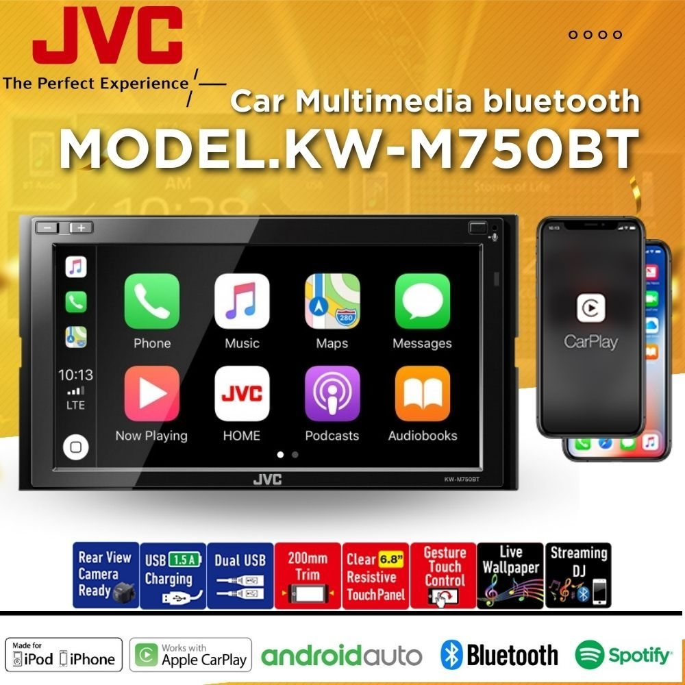 เครื่องเสียงรถยนต์ JVC KW-M750BT จอ 2DIN Clear Resistive ขนาด 6.8 นิ้ว Bluetooth /Android Auto / Apple CarPlay