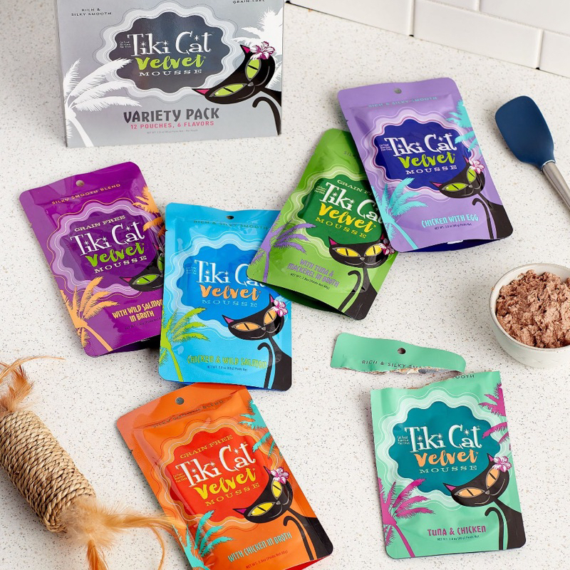 ❌Sale 1แพ็ค 12/24 ซอง พร้อมส่ง 🆕(✅รวมหลายสูตร) อาหารแมวทุกวัยเนื้อมูส Tiki Cat® Luau Velvet Mousse,