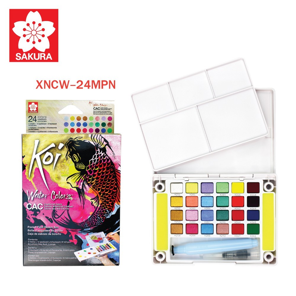 แพ็คเกจมีตำหนิ SAKURA (ซากุระ) สีน้ำตลับ+พู่กัน KOI สีน้ำก้อน สีน้ำโคอิ XNCW