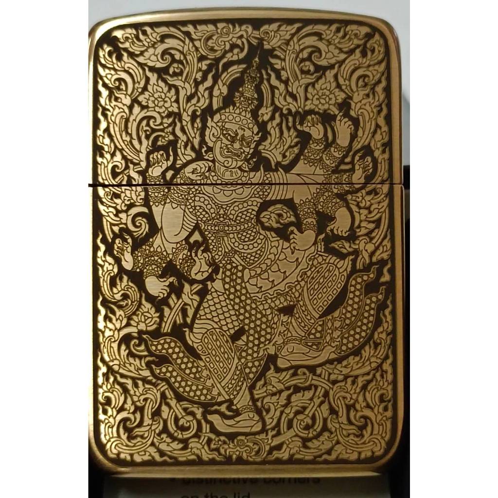 Zippo Replica Brass 1941 ของแท้ สีทองด้าน ยิงเลเซอร์ลายทศกัณฐ์10กร 5 ด้าน