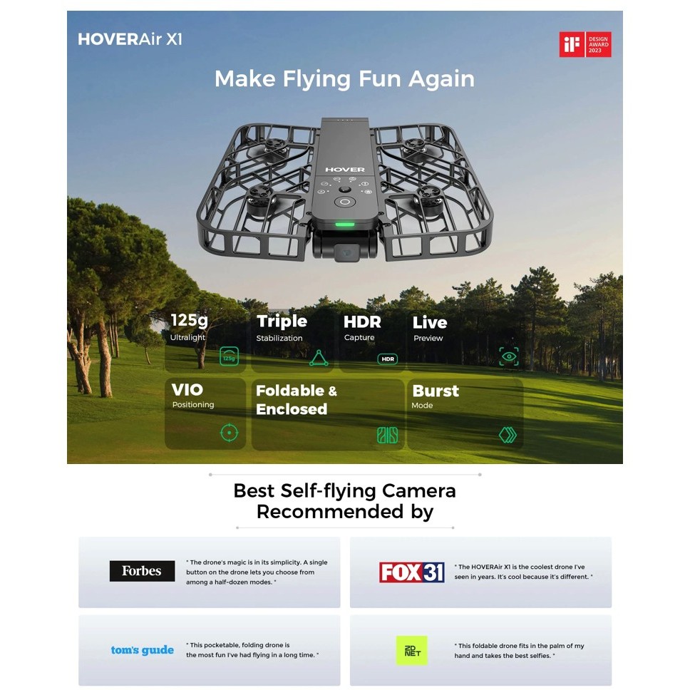 HOVERAir X1 โดรนติดกล้องอัจฉริยะ คมชัดระดับ 2.7K ขนาดเล็ก ใช้งานง่าย Pocket-Sized Self-Flying Camera