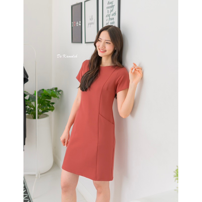 DeKamolch - Onyx dress เดรสสีส้มอมชมพู 2กระเป๋า
