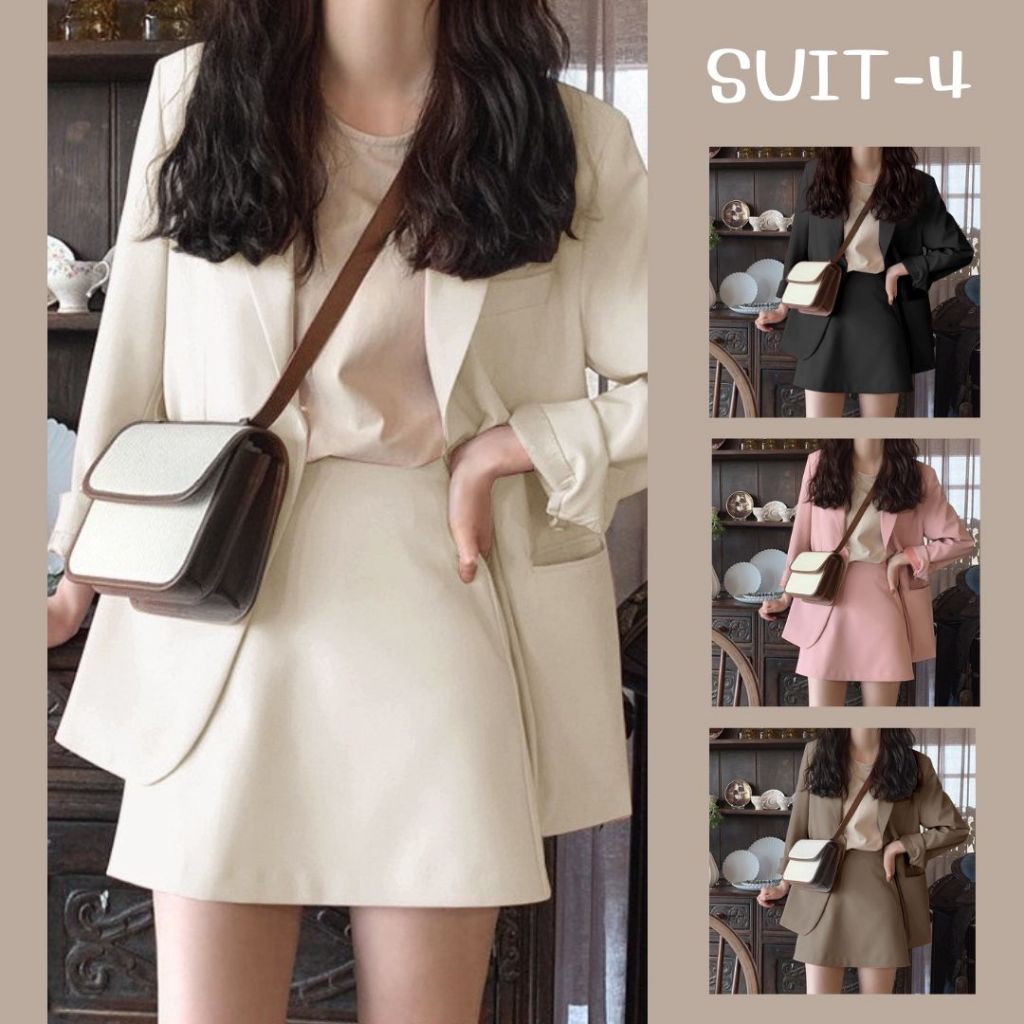SUIT-4 ชุดเซ็ตสูท เสื้อสูทแขนยาว กระโปรง มีซับใน ผ้าคุณภาพดี สีสวย สูทผู้หญิง พร้อมส่ง